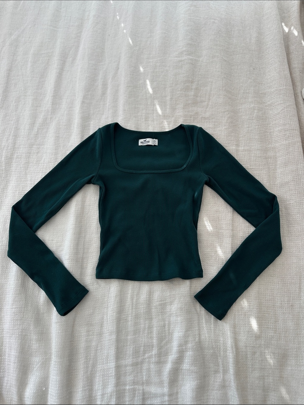 Dark Green Long Sleeve Square Neck Top